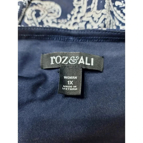 Roz & Ali Woman Navy & White Faux Wrap Skirt Dress Sz 1X - Picture 6 of 8